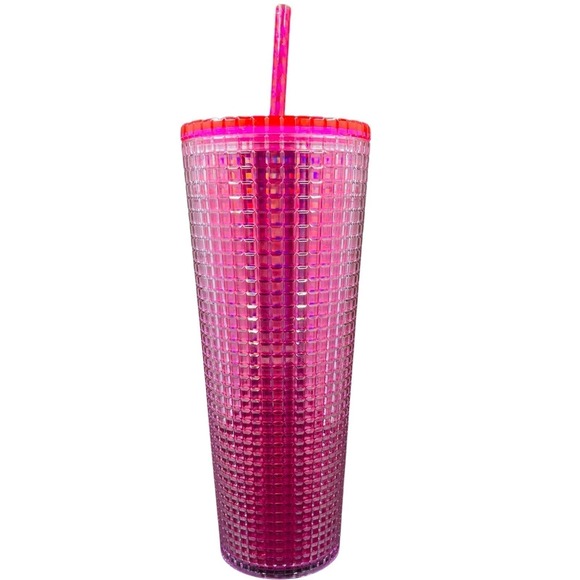 NWT Starbucks Iridescent Bubblegum Grid Venti Cold Cup - Pink Silver - 24 oz - Picture 3 of 7